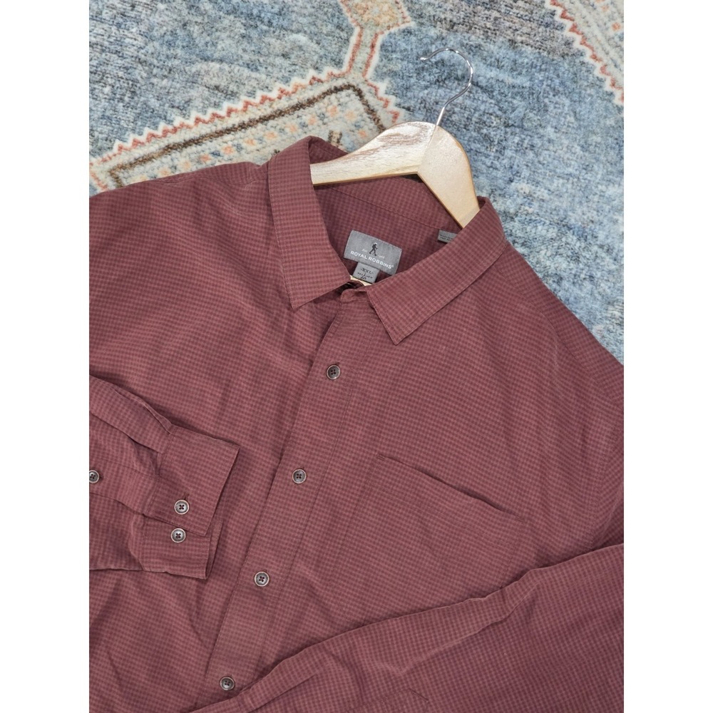 Royal Robbins Shirt Men XXL Red Check Button Up Outdoor Travel Modal Lightweight